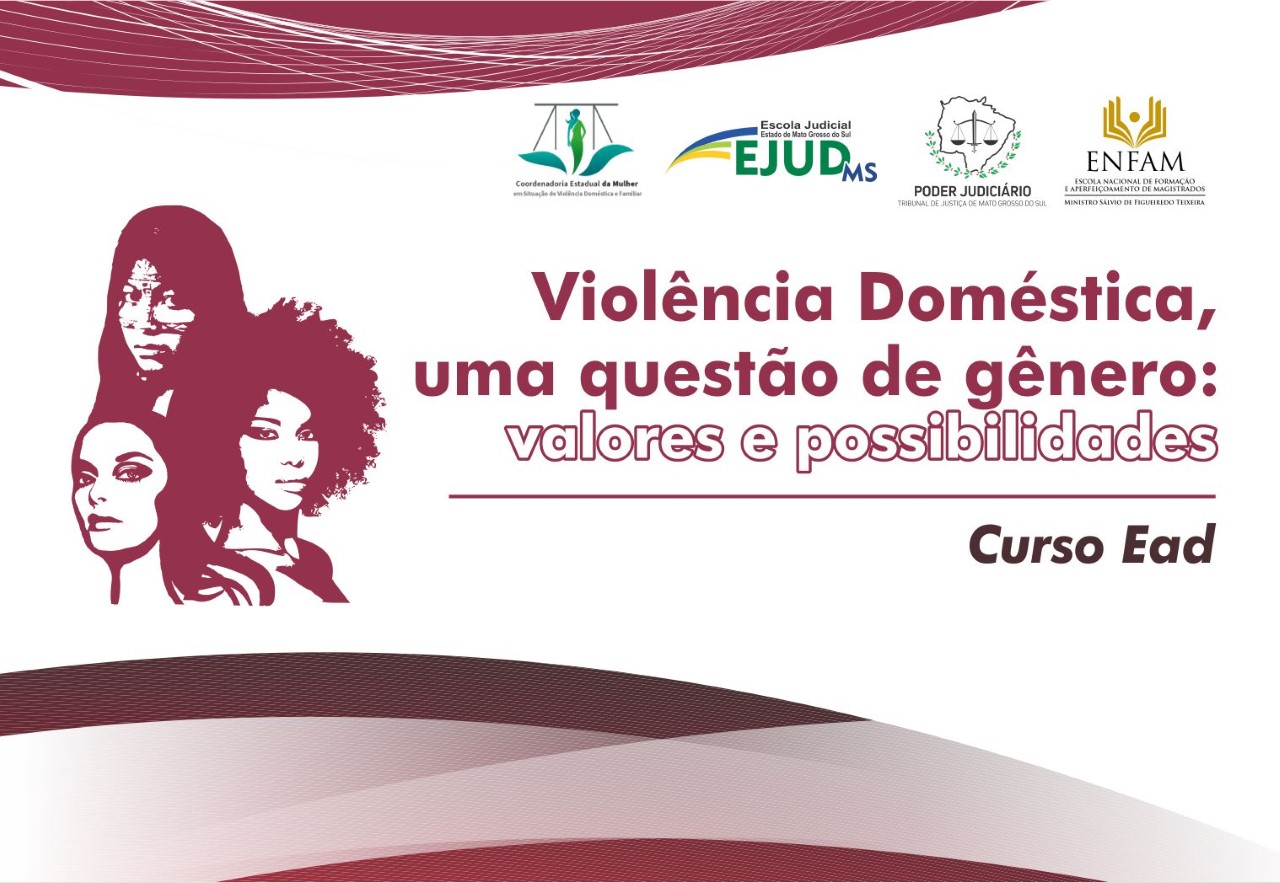 Banner do curso de sobre violência doméstica e gênero, com a ilustração de três mulheres