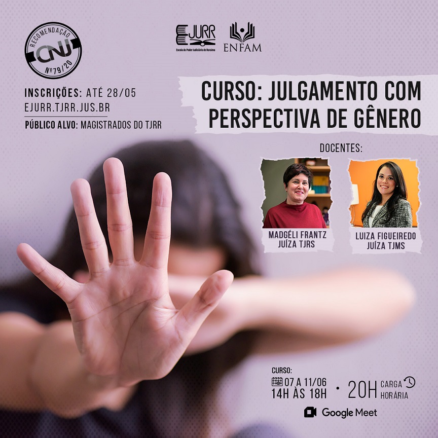 Banner do curso com foto de mulher tapando o rosto e com a mão em frente da foto, e fotos pequenas das palestrantes.