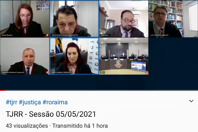 Imagens de magistrados em reunião online.