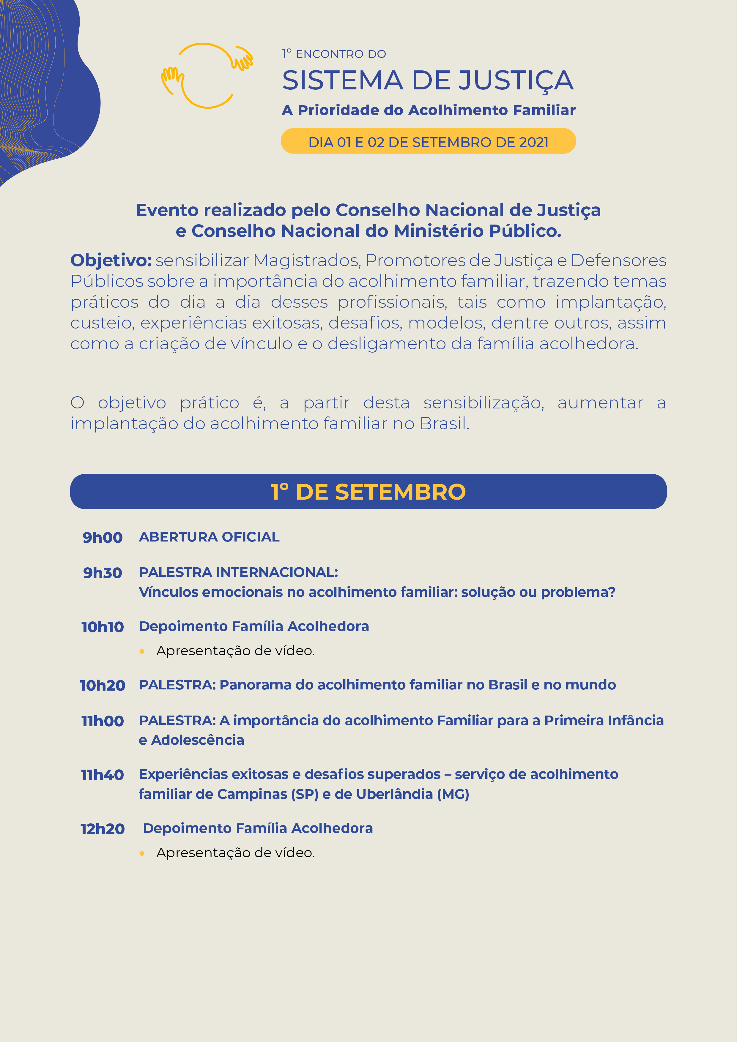 Programação do 1º Encontro do Sistema de Justiça.