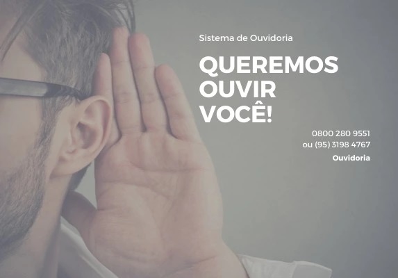 Banner da Ouvidoria com foto de parte do rosto de homem com a mão atrás da orelha.