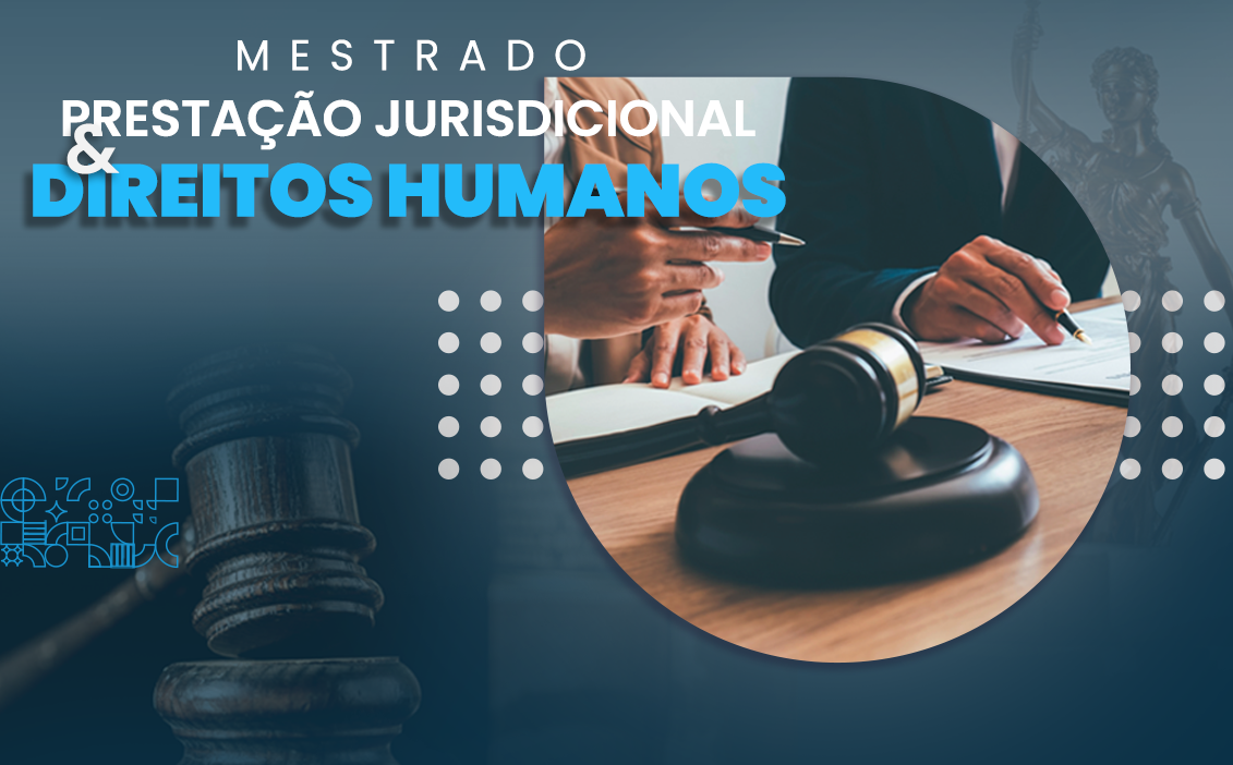 card de divulgação com tons azul escuro e ao lado direito tem a imagem malhete ilustrativa de