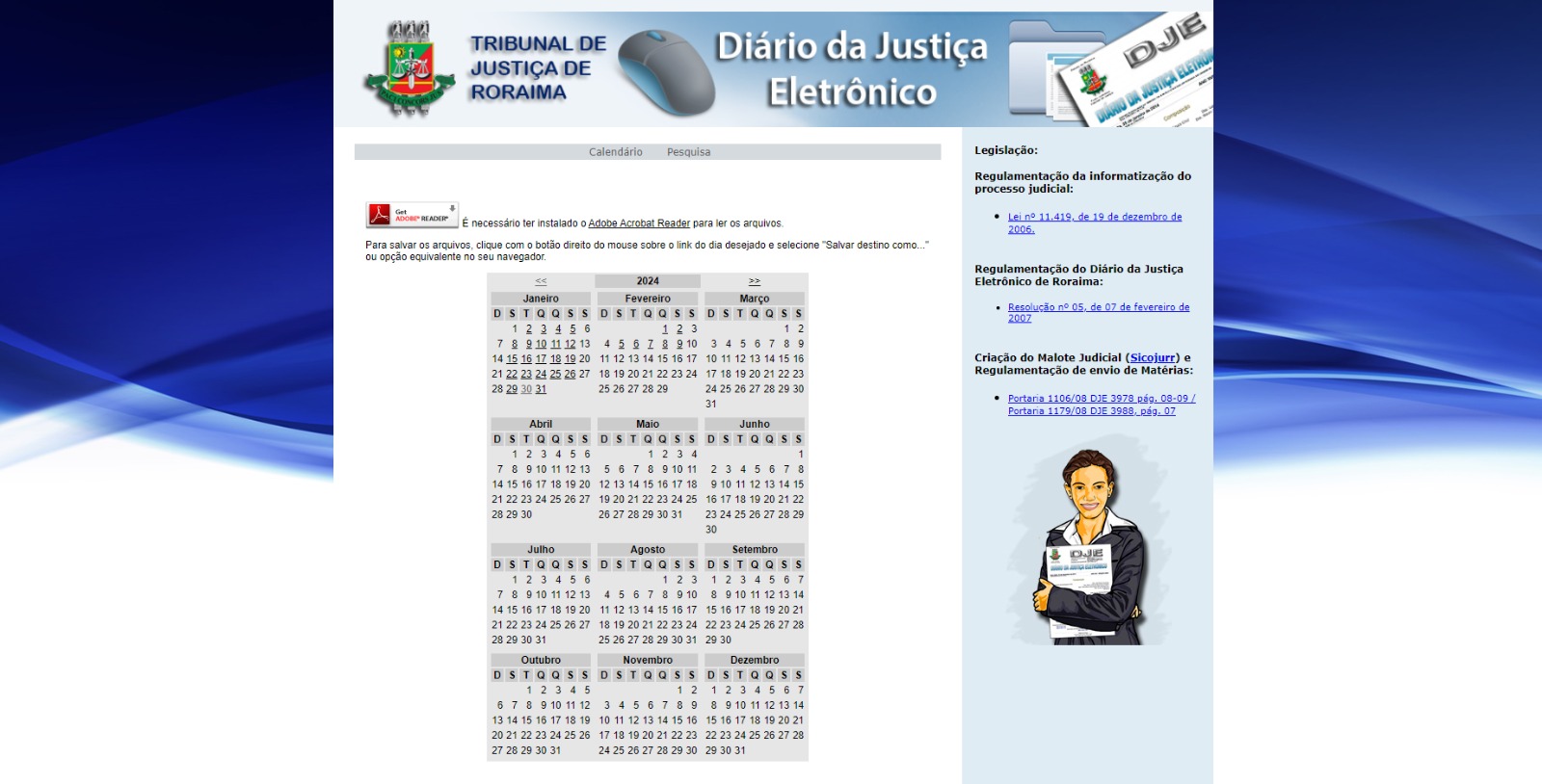 oto colorida de um calendário na página do Diário da Justiça Eletrônica