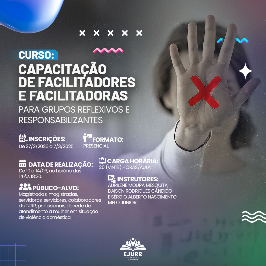 Banner de divulgação do curso. Imagem colorida de uma mulher estendendo o braço enquanto cobre o rosto, na mão desenhada um x na cor vermelha. Banner de divulgação do curso. Imagem colorida de uma mulher estendendo o braço enquanto cobre o rosto, na mão desenhada um x na cor vermelha.