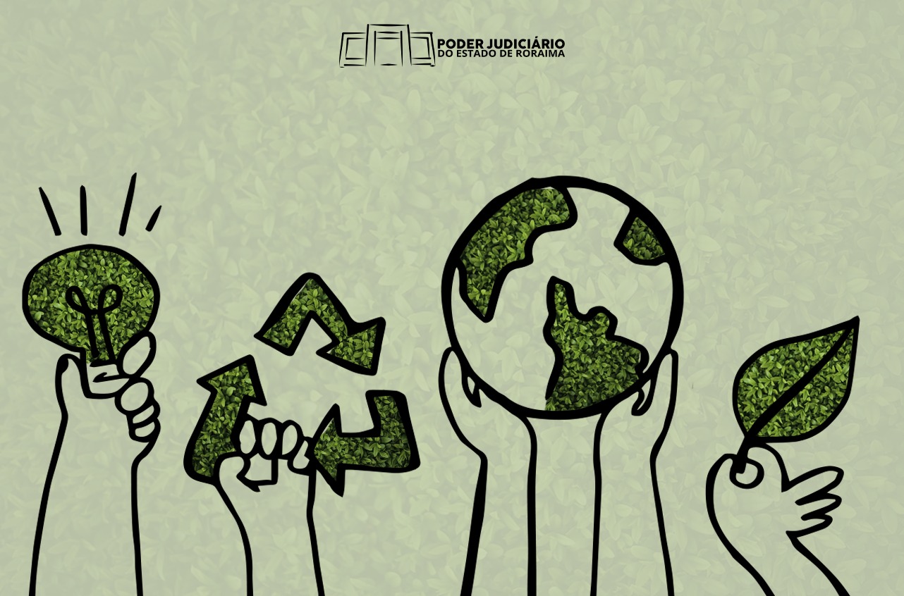 Imagem colorida mostra desenho de mãos segurando objetos e símbolos ligados a sustentabilidade e meio ambiente. Imagem colorida mostra desenho de mãos segurando objetos e símbolos ligados a sustentabilidade e meio ambiente.