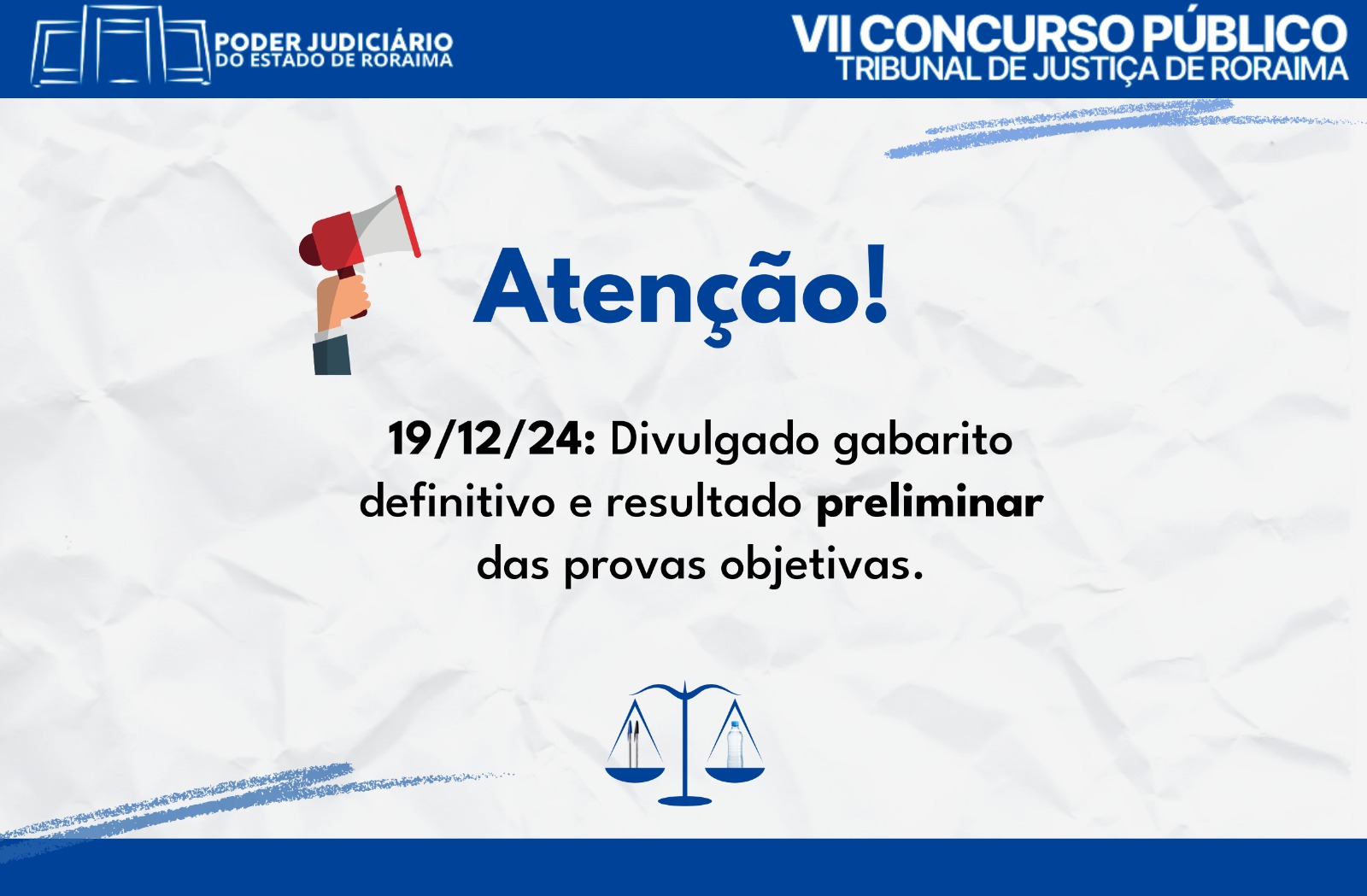 banner colorido da divulgação do gabarito preliminar do TJRR