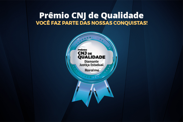 Banner do prêmio CNJ de qualidade com ilustração de uma fita.