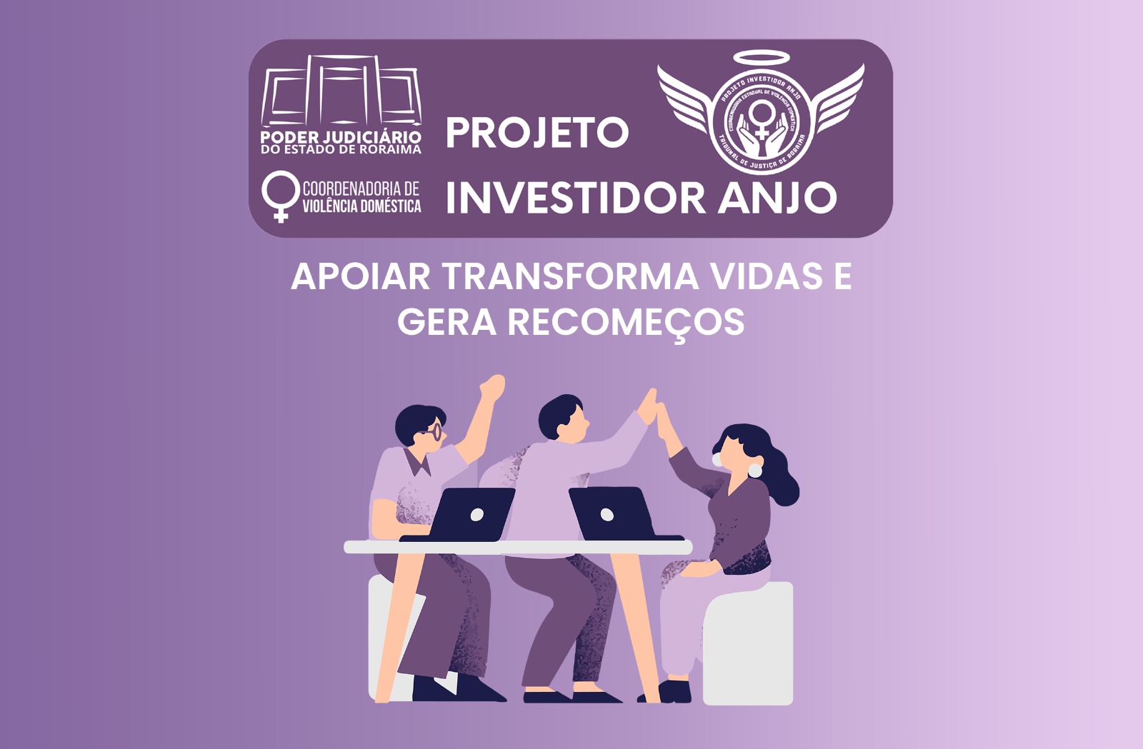 Imagem em tons de lilaz, ilustram o baner do projeto investidor anjo. 