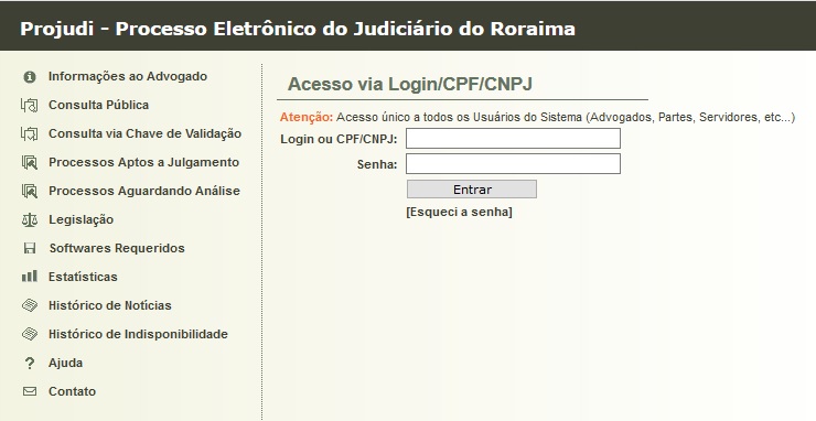 A imagem mostra a tela de um computador com  página do Projudi.