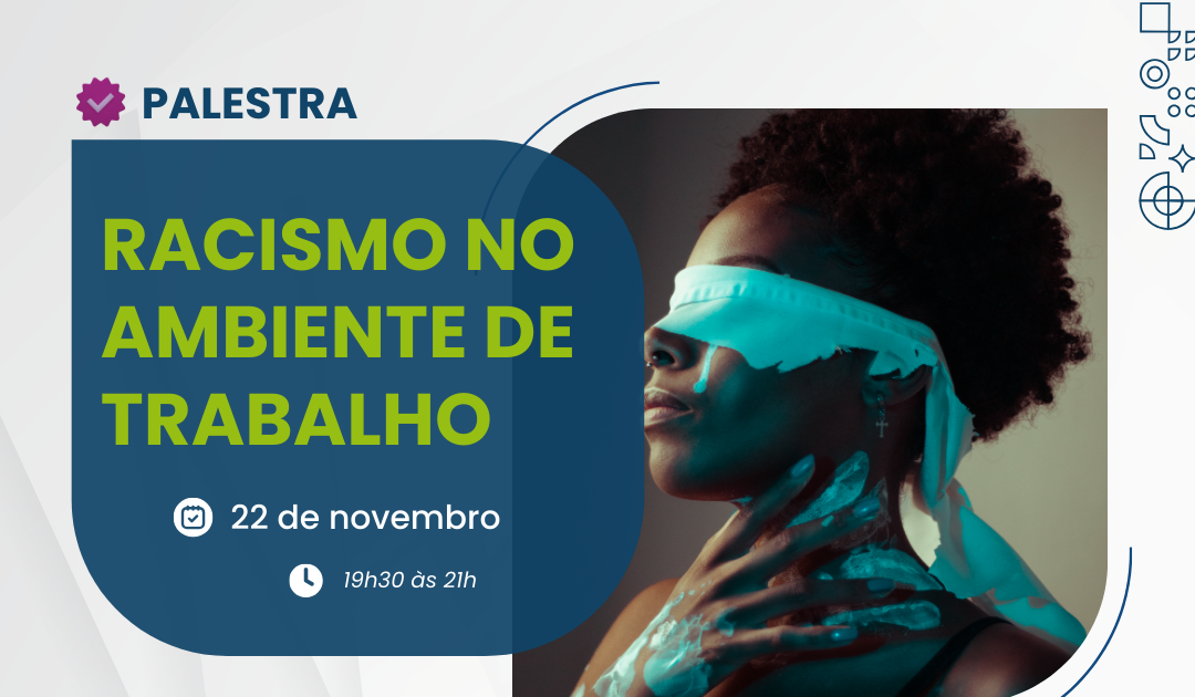 card de divulgação da palestra com letras verdes e ao lado direito uma mulher negra